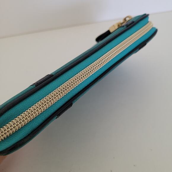 See By Chloe Suede Leather Long Wallet Teal Blue Zip Around Designer Clutch - Picture 3 of 9